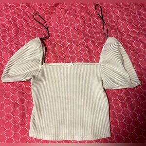 H&M white cropped square neck shirt.